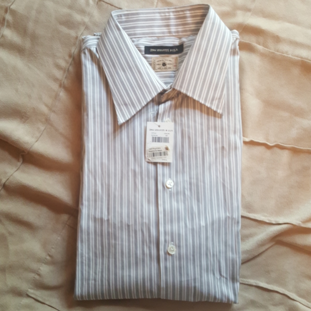 John Varvatos White Striped Dress Shirt 16.5 32/33